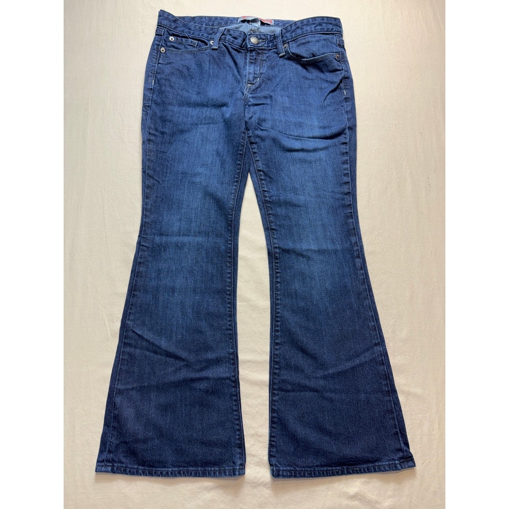 Gap Premium Flare Jeans Womens 10 Ankle Dark Wash Denim‎ Blue Mid Rise Stretch